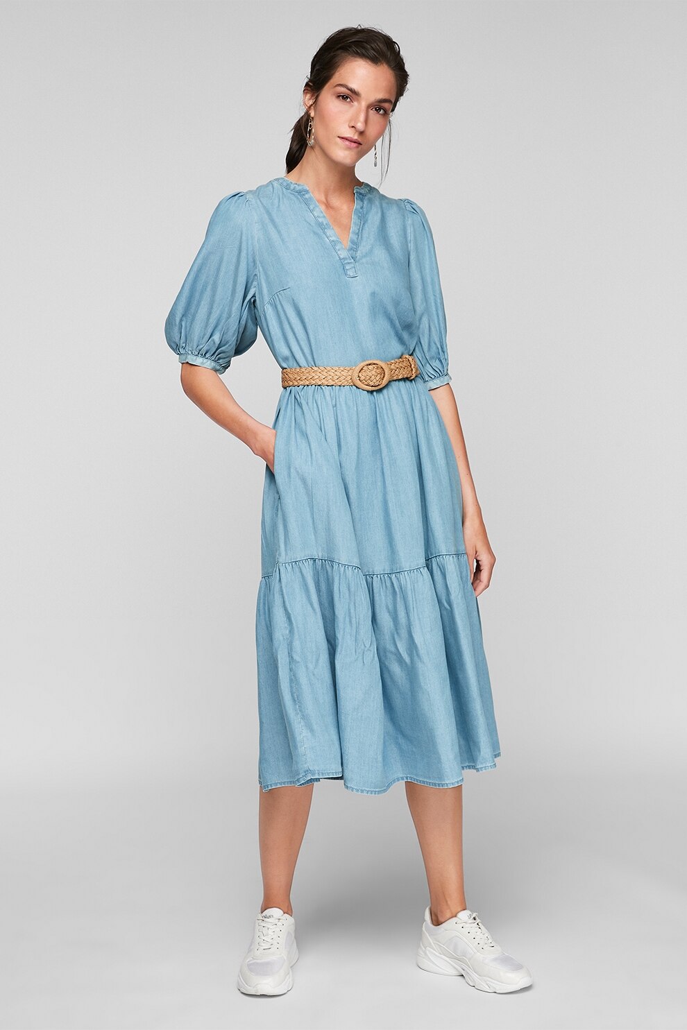 s.Oliver, Rochie midi din chambray de lyocell, Albastru pastel