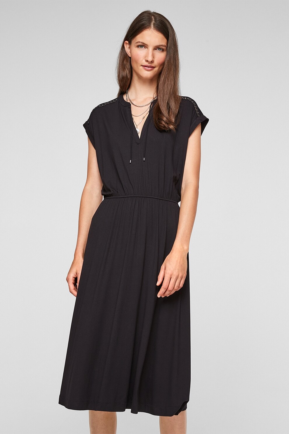 s.Oliver, Rochie midi cu detalii decorative pe umar, Negru