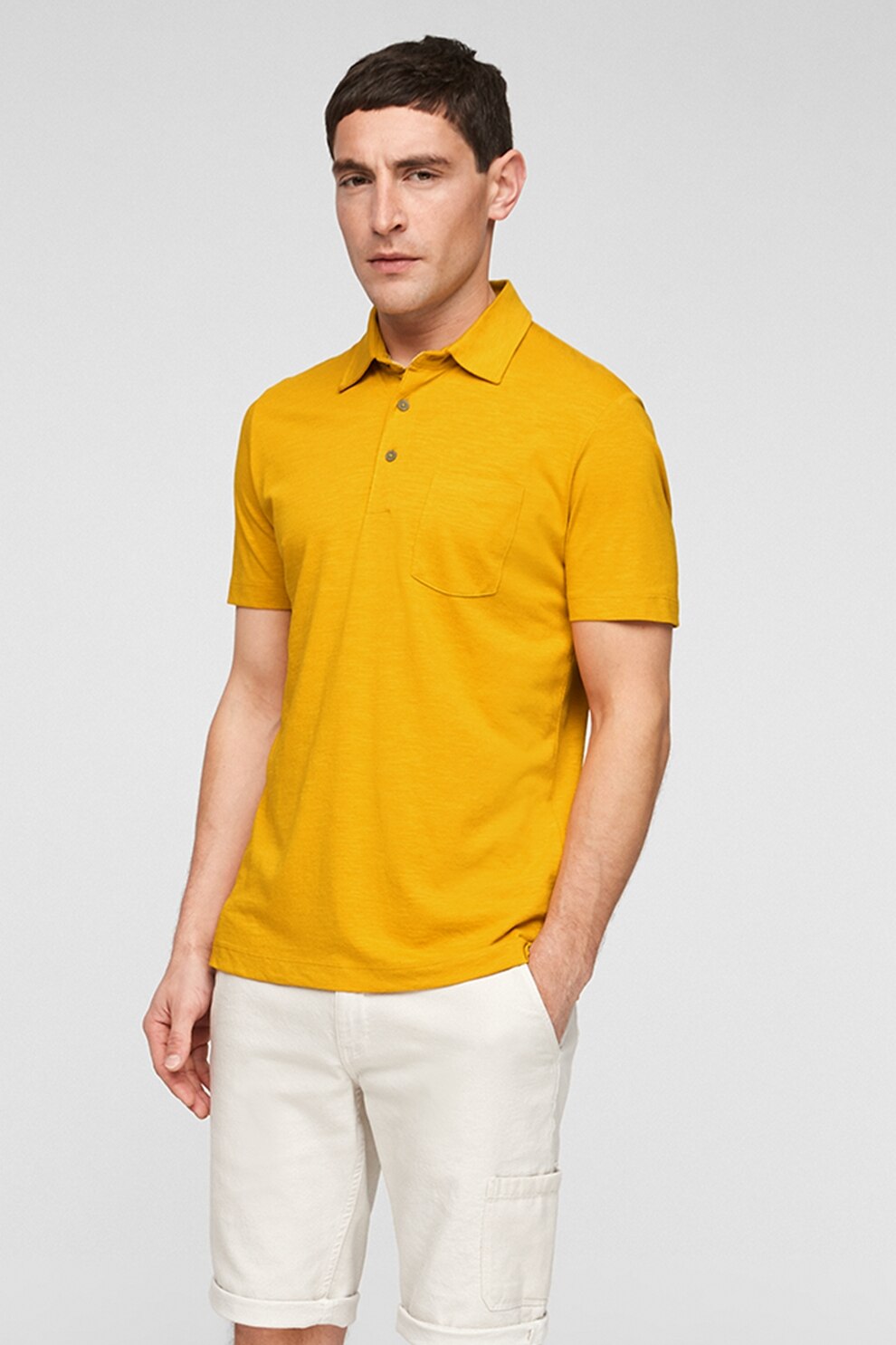 s.Oliver, Tricou polo de jerseu cu buzunar pe piept, Galben sofran