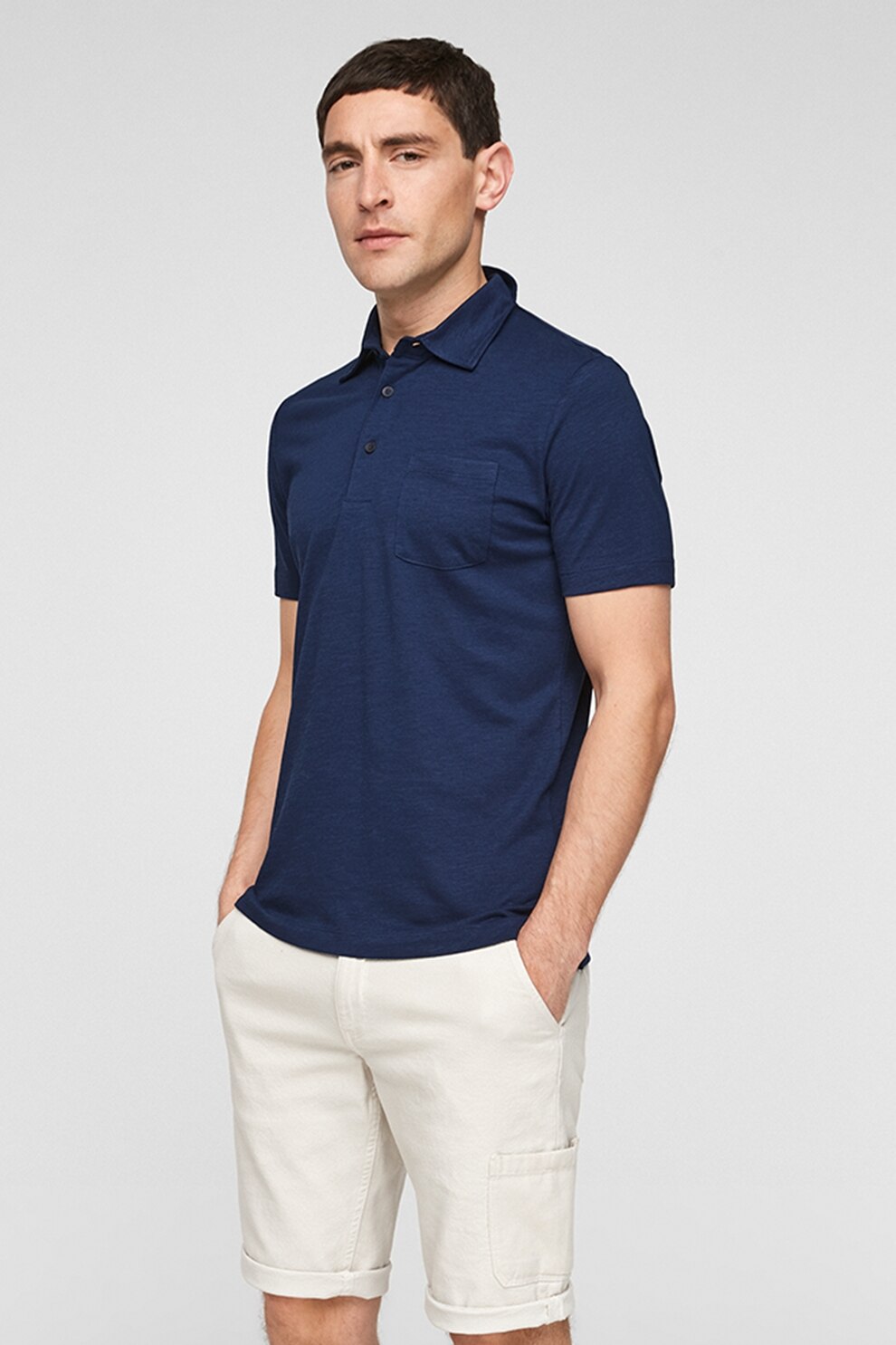 s.Oliver, Tricou polo de jerseu cu buzunar pe piept, Bleumarin inchis