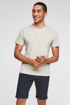 s.Oliver, Tricou din bumbac cu decolteu henley, maro melange s.Oliver, Tricou din bumbac cu decolteu henley, maro melange