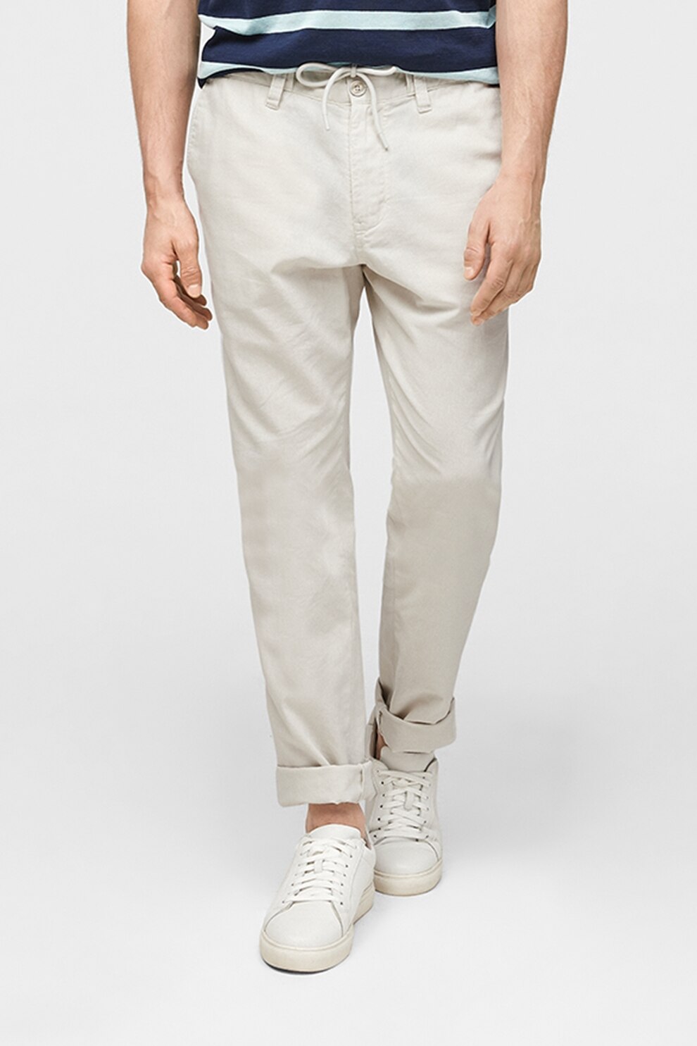 s.Oliver, Pantaloni chino relaxed fit din in si bumbac, Maro nisip