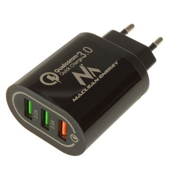 Incarcator QC 3.0 cu USB x 3, MCE479 B, negru Incarcator QC 3.0 cu USB x 3, MCE479 B, negru