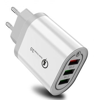 Incarcator Retea 3x USB Fast Charge 3.0 Alb Incarcator Retea 3x USB Fast Charge 3.0 Alb