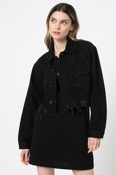 Diesel, Jacheta crop din denim Poppy, Negru, M Diesel, Jacheta crop din denim Poppy, Negru, M