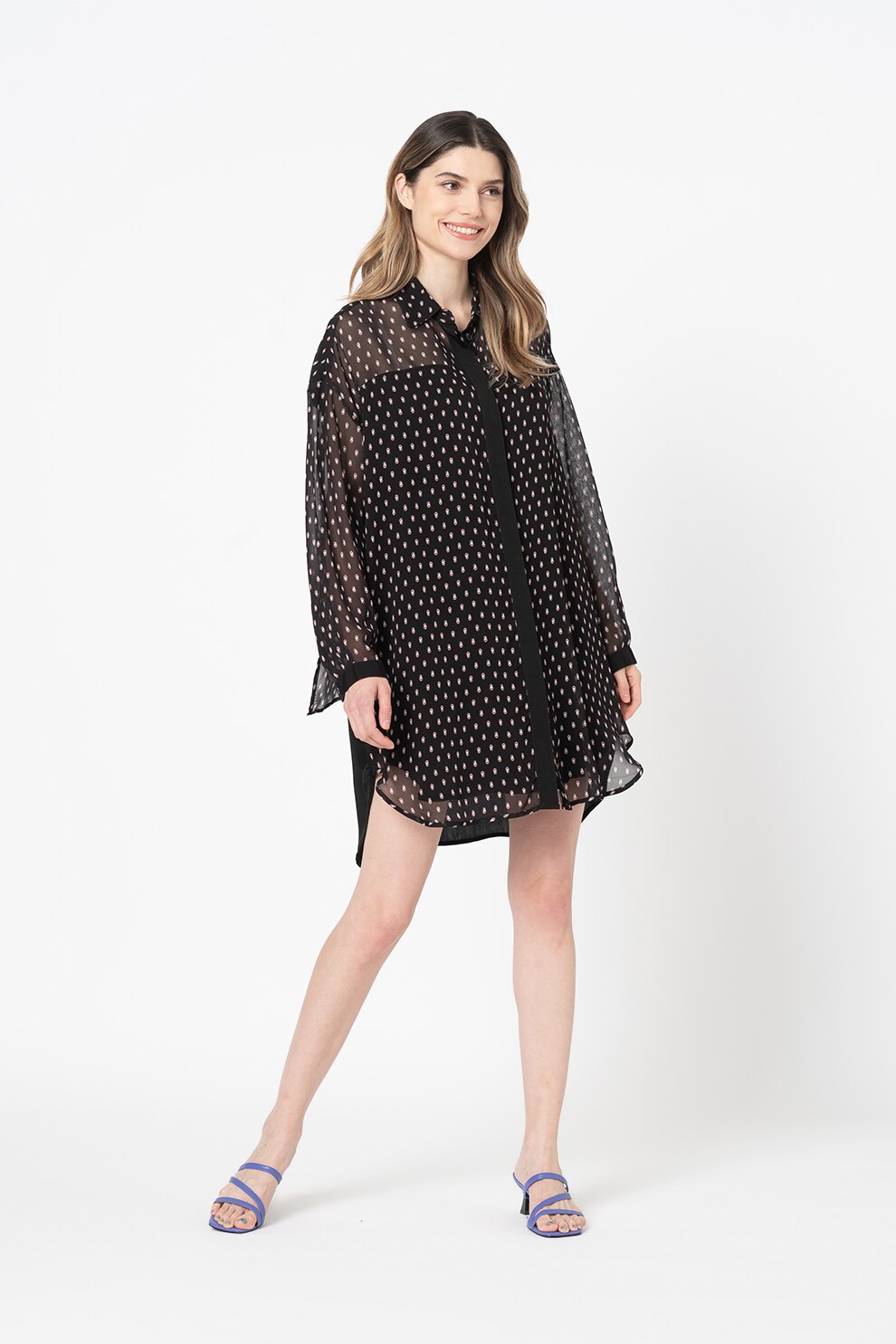 Diesel, Rochie-camasa cu imprimeu Olyzz, Negru/Alb/Rosu