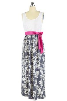 Rochie dama, casual, cu funda in talie si imprimeu Rochie dama, casual, cu funda in talie si imprimeu