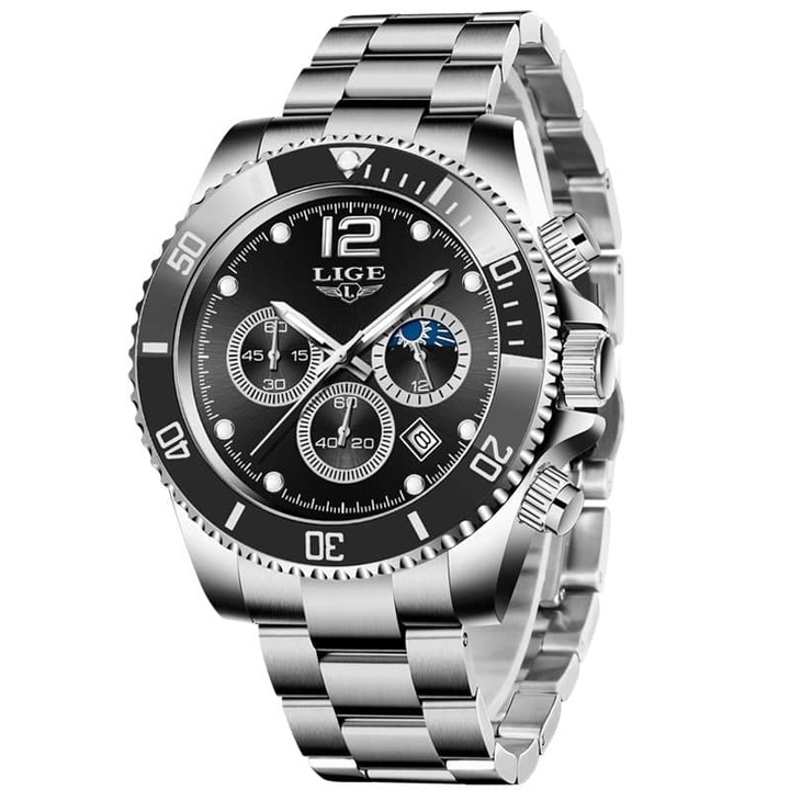 Мъжки часовник Lige Quartz Casual Fashion Steel Silver
