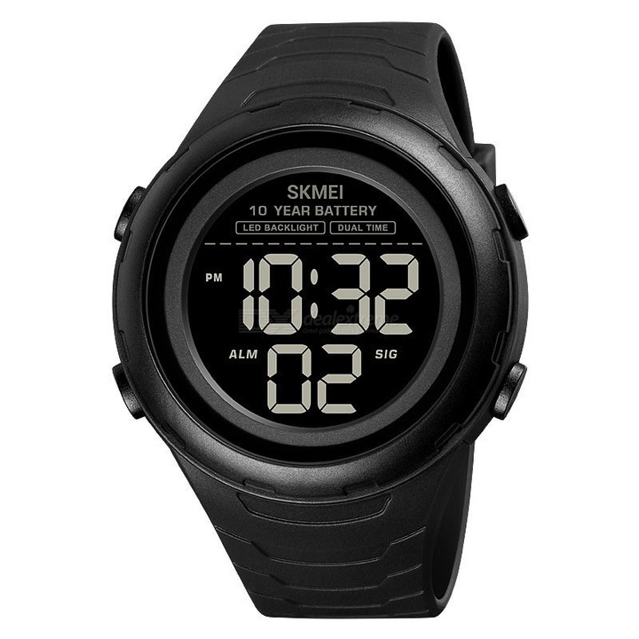 Цифров мъжки часовник Skmei Sport, 10 години батерия, аларма, хронометър, дисплей за дата, 5 ATM, черен