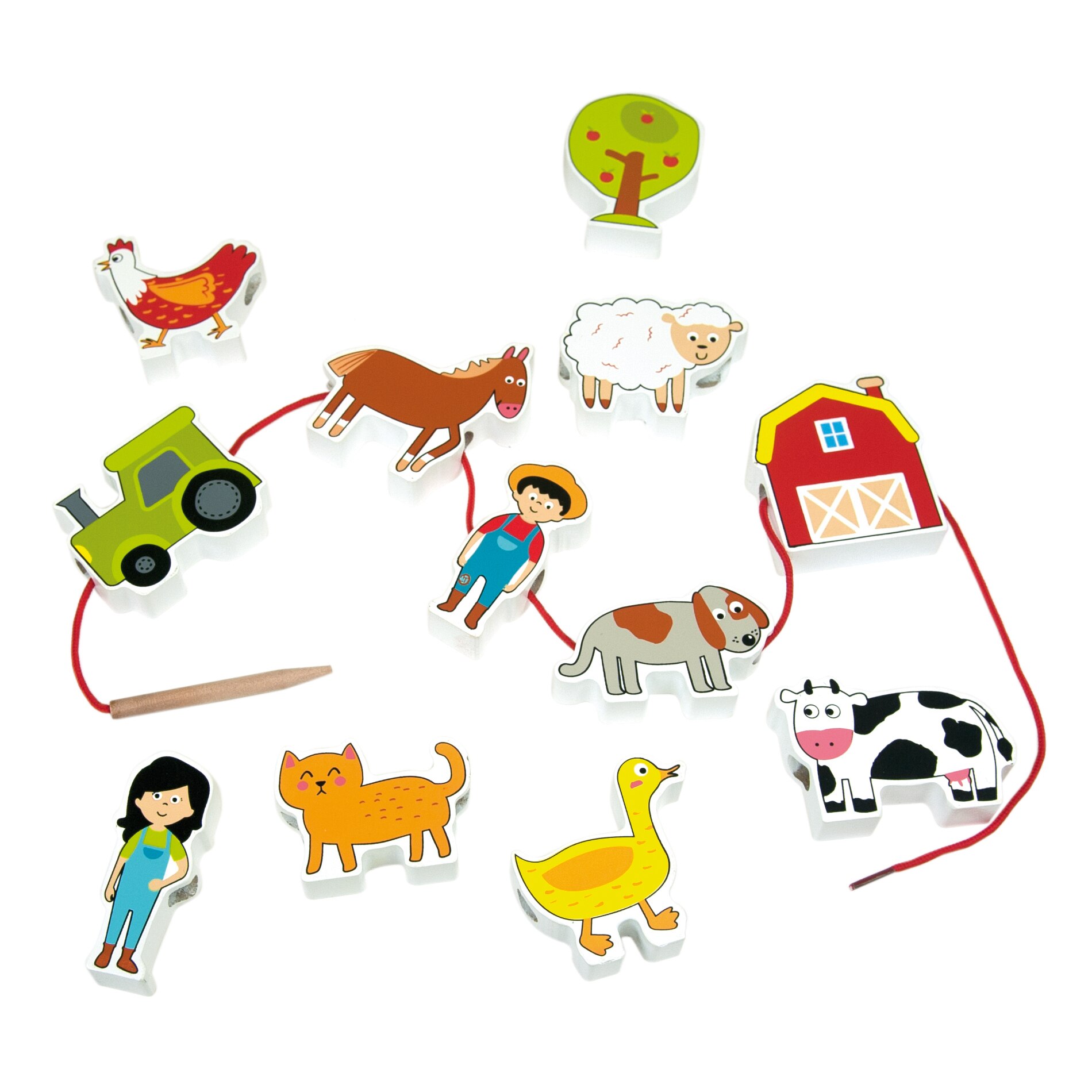 Jucarie set 12 figurine din lemn, ferma, Andreu Toys