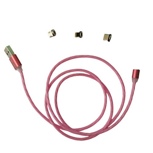 Cablu Incarcare 3.0 Fast Charging cu Mufa Magnetica 360° cu Lumini Full LED Roz ,1 Mufa Usb-C, 1 Mufa Apple, 1 Mufa Micro Usb