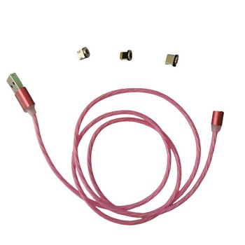 Cablu Incarcare 3.0 Fast Charging cu Mufa Magnetica 360° cu Lumini Full LED Roz ,1 Mufa Usb-C, 1 Mufa Apple, 1 Mufa Micro Usb Cablu Incarcare 3.0 Fast Charging cu Mufa Magnetica 360° cu Lumini Full LED Roz ,1 Mufa Usb-C, 1 Mufa Apple, 1 Mufa Micro Usb