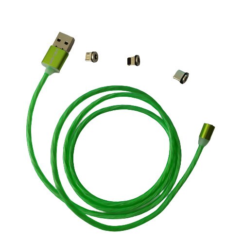 Cablu Incarcare 3.0 Fast Charging cu Mufa Magnetica 360° cu Lumini Full LED Verde ,1 Mufa Usb-C, 1 Mufa Apple, 1 Mufa Micro USb