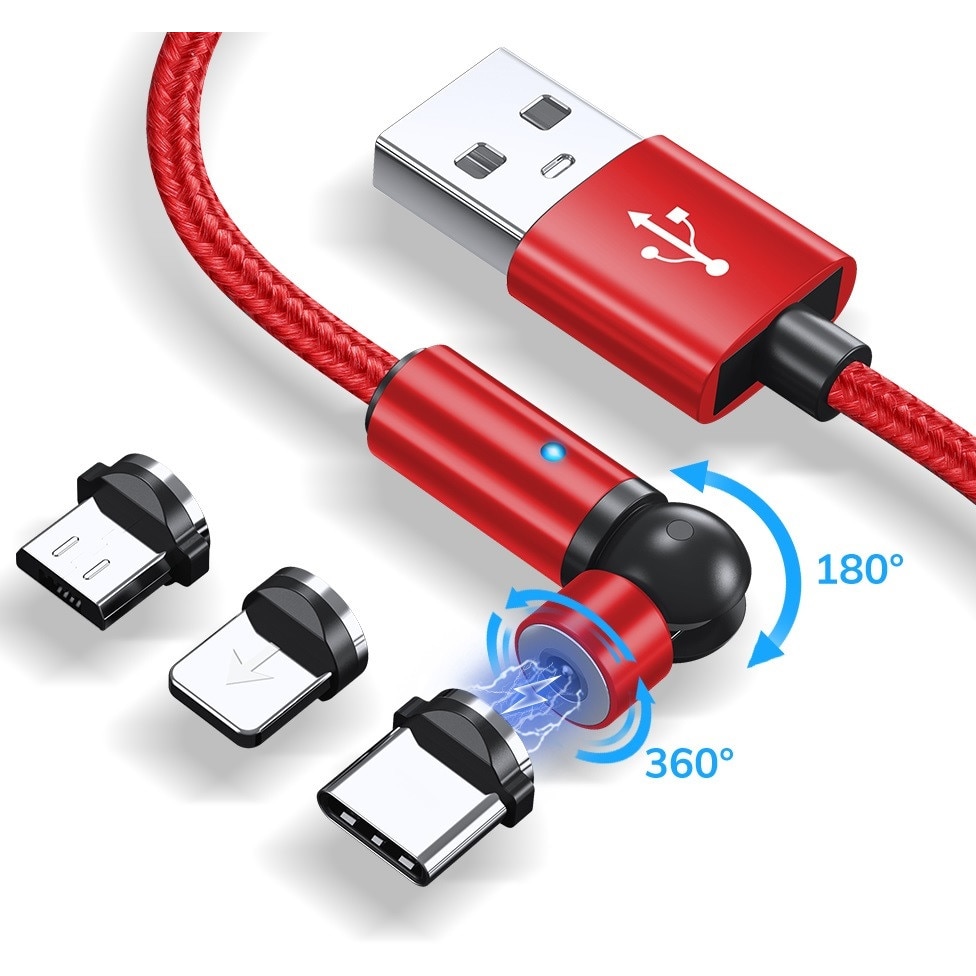 Technology Shetland wheat Cablu magnetic de incarcare rapida USB 3.0 tip C, telefon 3 in 1, cu rotire  540 grade, Lighting / Type-C / micro USB, Rosu, YULMI - eMAG.ro