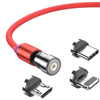 Cablu magnetic de incarcare rapida USB 3.0 tip C, telefon 3 in 1, cu rotire 540 grade, Lighting / Type-C / micro USB, Rosu, YULMI Cablu magnetic de incarcare rapida USB 3.0 tip C, telefon 3 in 1, cu rotire 540 grade, Lighting / Type-C / micro USB, Rosu, YULMI