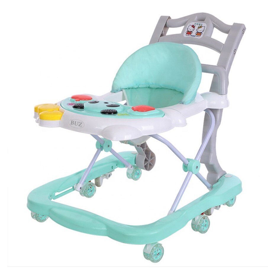 Premergator pentru bebe, cu centru activitati, muzica, lumini, reglabil, cu husa, verde, buz