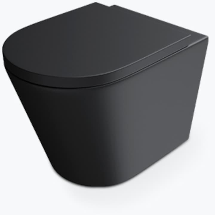 Ego Interiors A108 WC-csésze, matt fekete, 51,5x35,5 cm, függesztett rögzítés, fedél mellékelve, Soft-Close