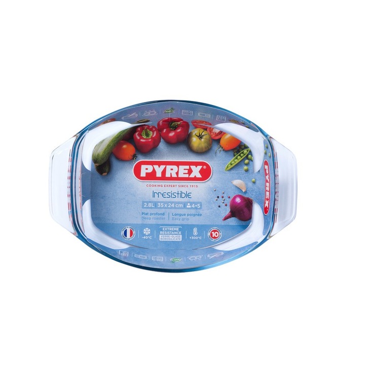 Тава за печене Pyrex Irresistible, овал с дръжки, 35 х 24 см