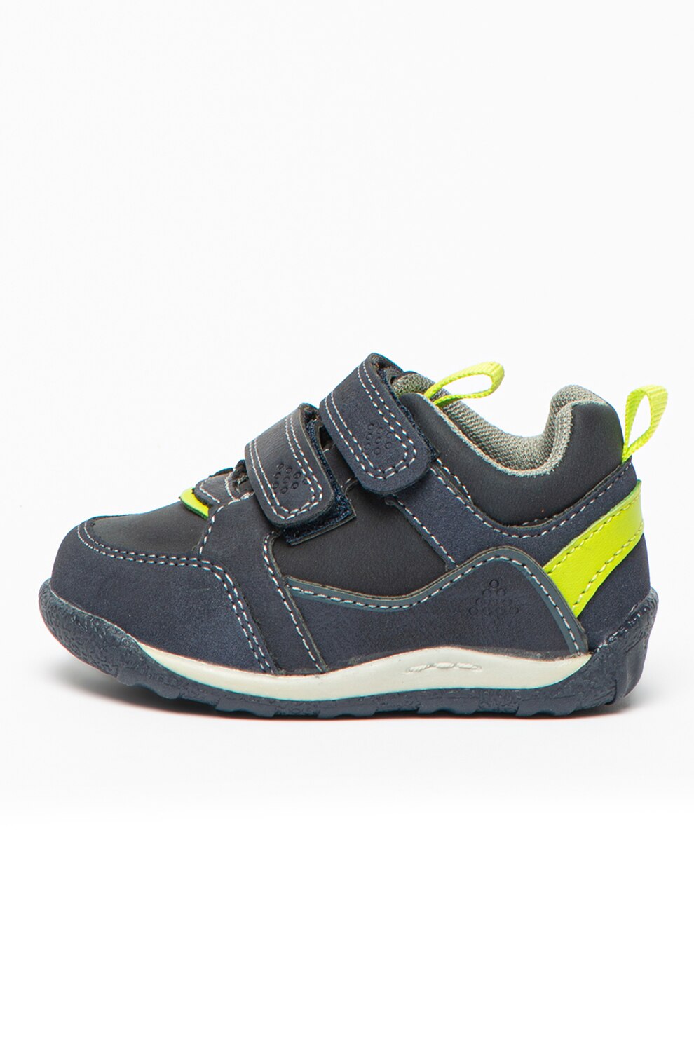 Lumberjack, Pantofi sport din piele ecologica cu inchidere velcro Olaf, Bleumari inchis/verde neon