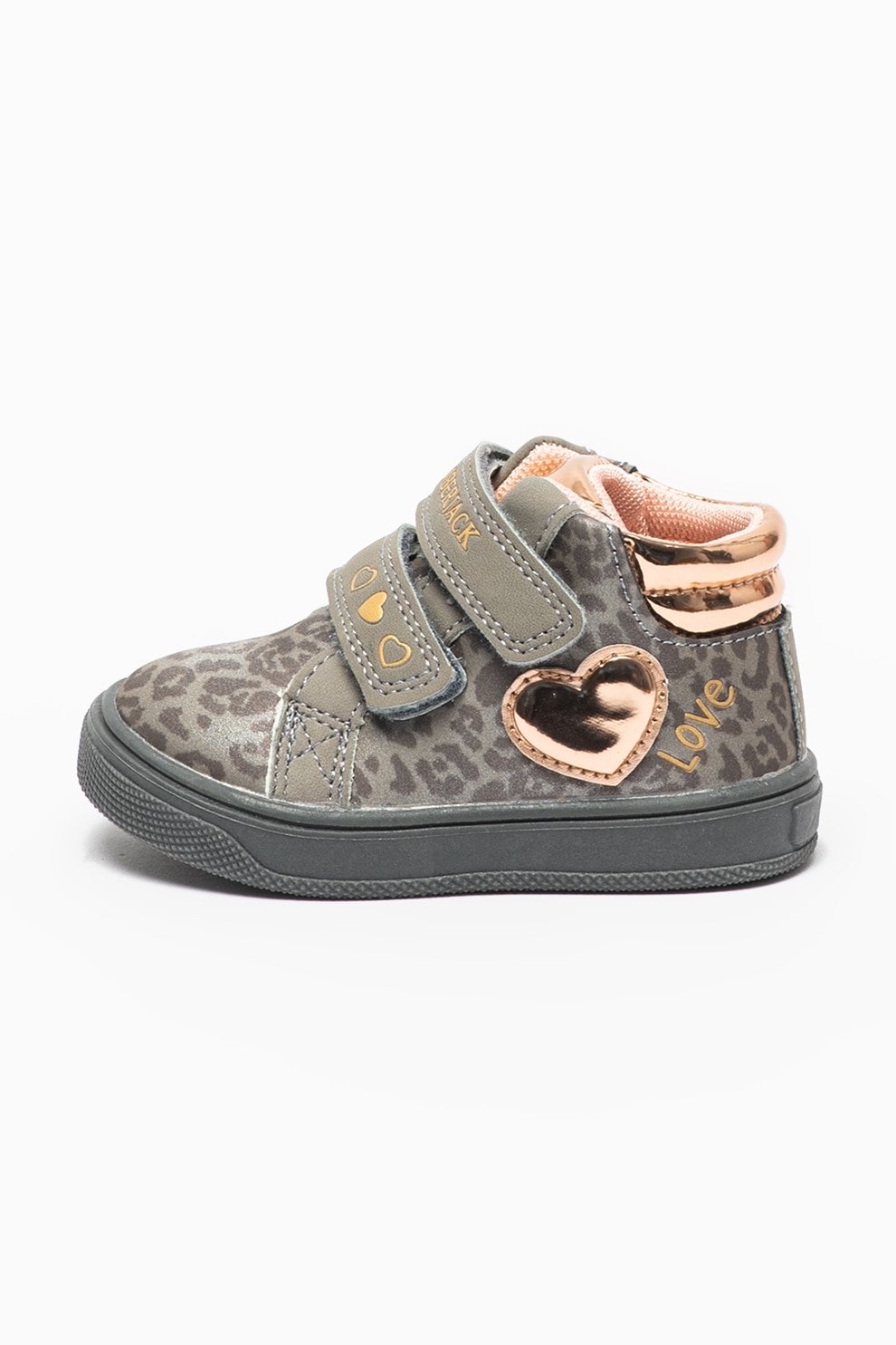 Lumberjack, Pantofi sport de piele ecologica cu velcro Moby, Gri inchis/Maro bronz