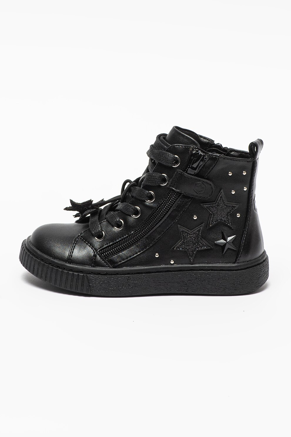 Lumberjack, Pantofi sport high-top de piele ecologica Total Black, Negru
