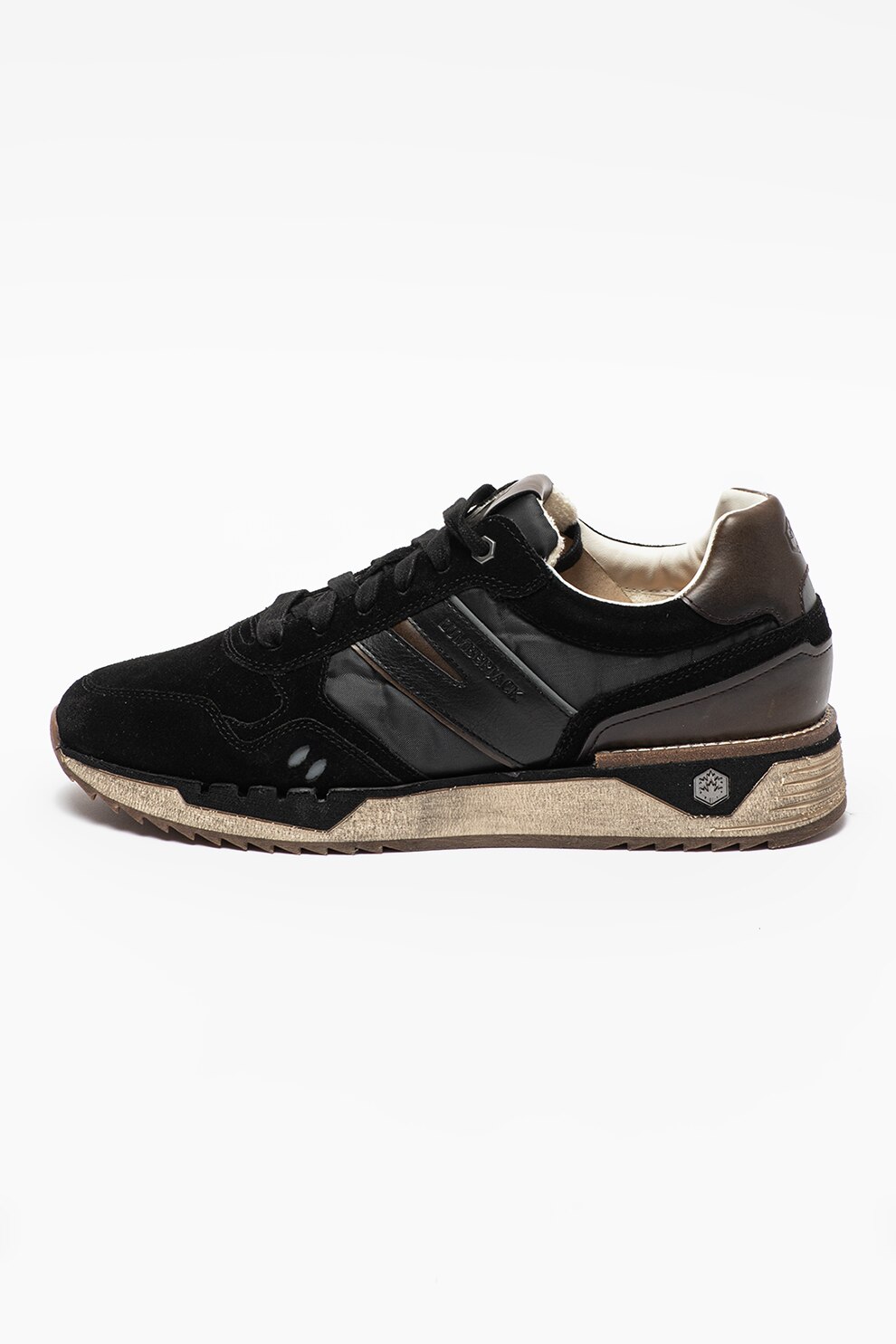 Lumberjack, Pantofi sport cu garnituri de piele intoarsa Nolan, Negru/Maro inchis