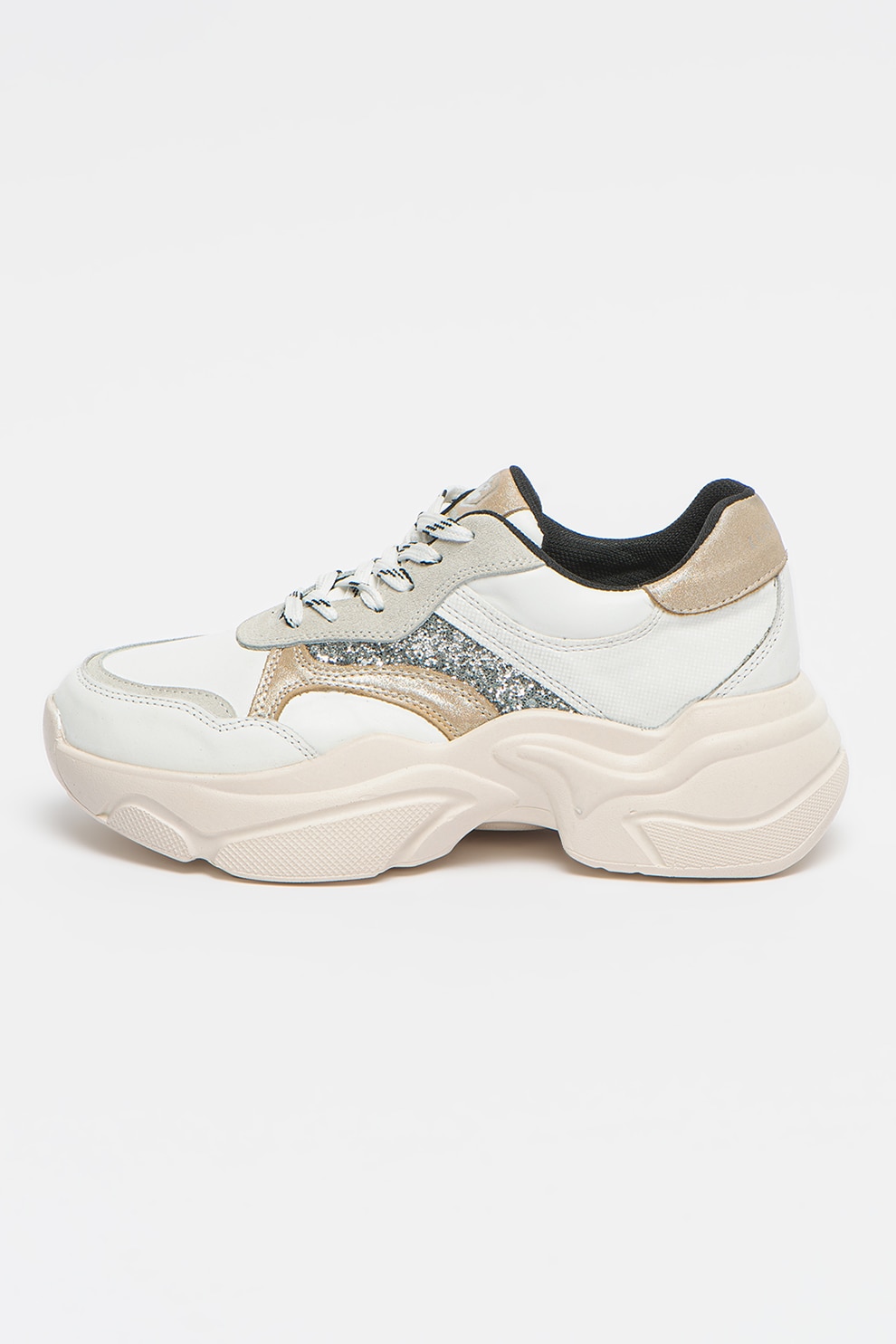 Lumberjack, Pantofi sport de piele cu model masiv Plexi, Alb/Auriu/Argintiu