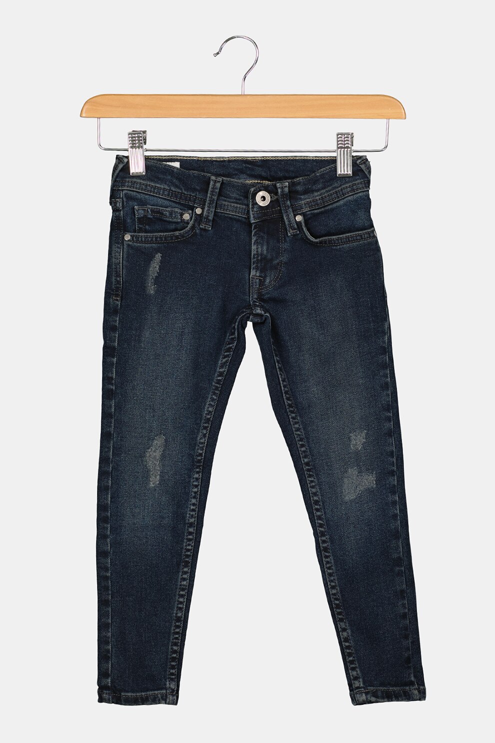 Pepe Jeans London, Blugi skinny cu detalii cu aspect deteriorat Finly, Bleumarin