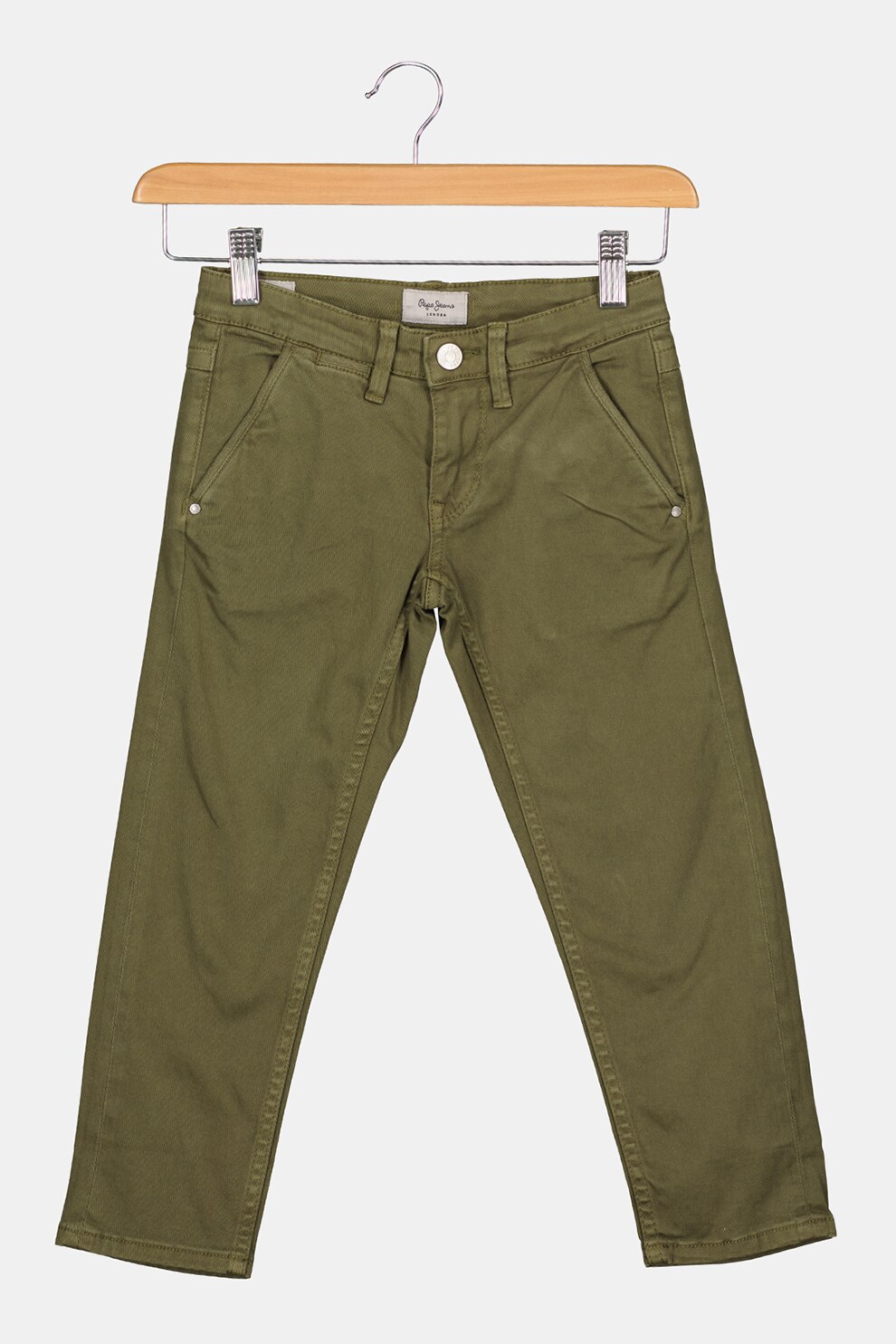Pepe Jeans London, Pantaloni chino regular fit cu croiala slim Greenwich, Verde feriga