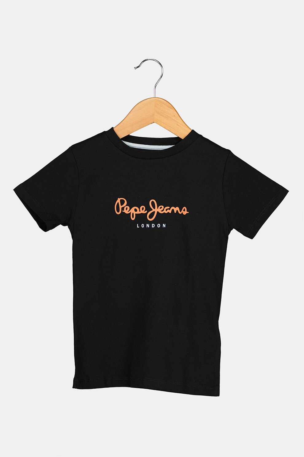 Pepe Jeans London, Tricou cu decolteu la baza gatului si imprimeu logo Art New, Negru/Oranj stins
