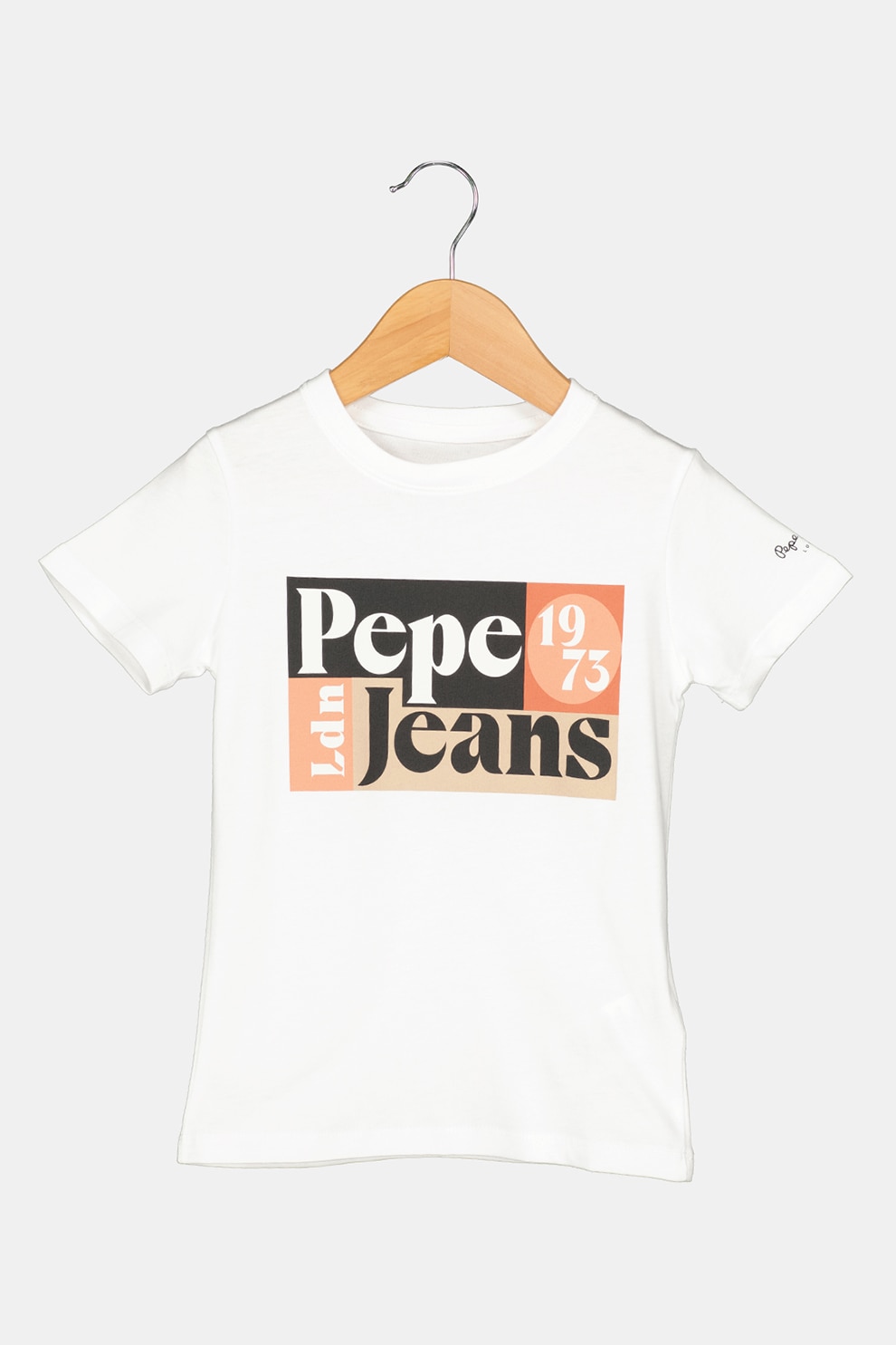 Pepe Jeans London, Tricou regular fit cu imprimeu Wells, Alb/negru/roz somon