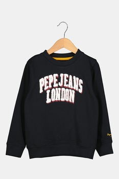 Pepe Jeans London, Bluza sport cu imprimeu logo Jameson, Negru/Alb/Rosu inchis