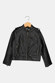Pepe Jeans London, Jacheta biker de piele ecologica cu detalii matlasate Megan, Negru Pepe Jeans London, Jacheta biker de piele ecologica cu detalii matlasate Megan, Negru