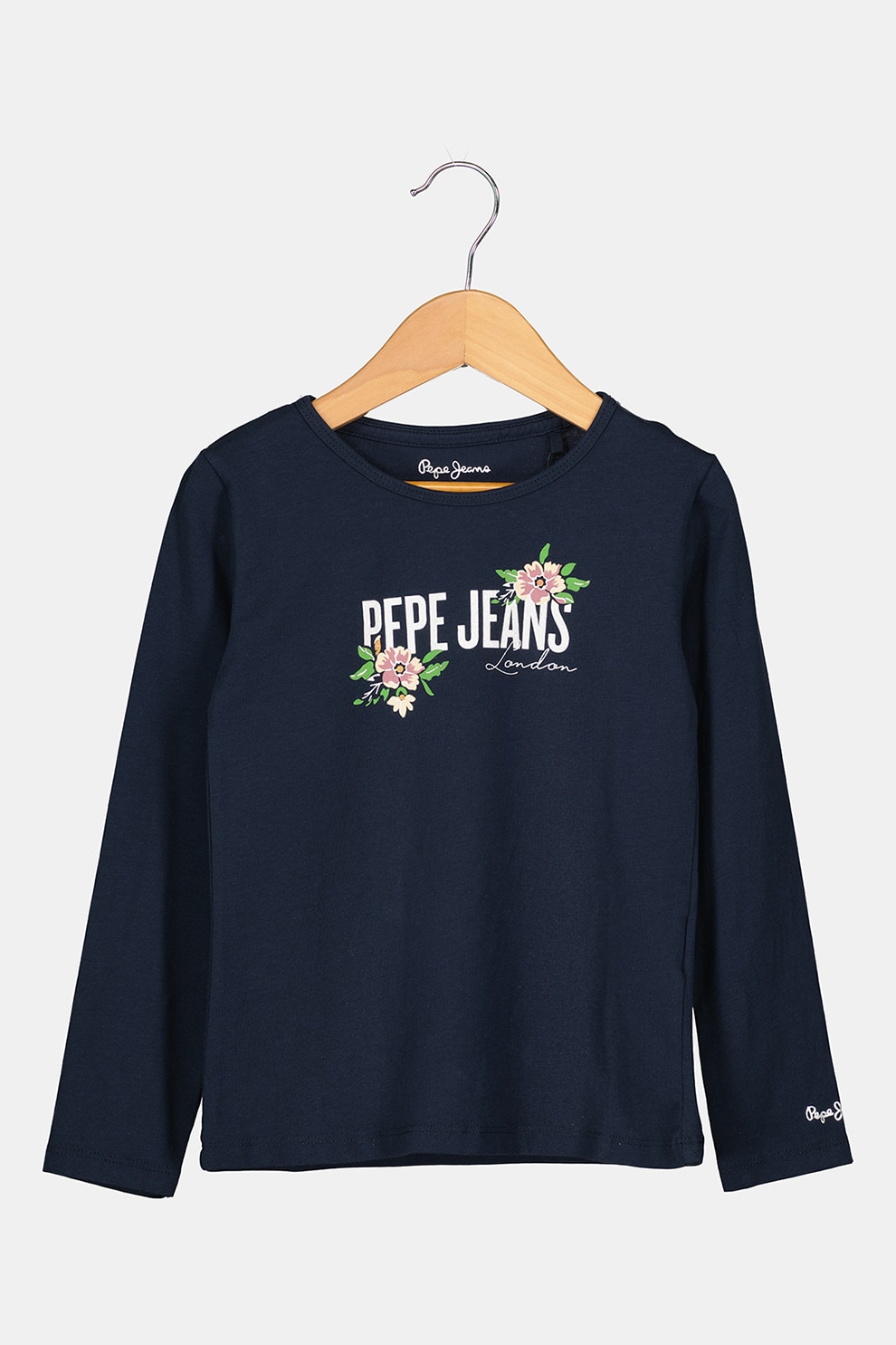 Pepe Jeans London, Bluza de bumbac cu imprimeu logo si floral Taylor, Bleumarin inchis/Alb/Verde, 116 CM