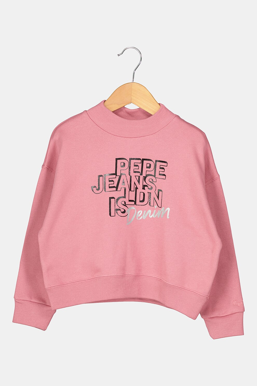 Pepe Jeans London, Bluza sport de bumbac cu imprimeu logo Dona, roz prafuit, negru, argintiu inhis