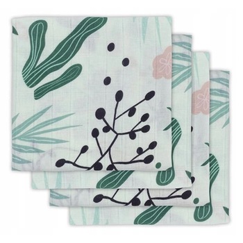 Set 4 scutece hidrofile, Jollein Leaves, 70x70 cm Set 4 scutece hidrofile, Jollein Leaves, 70x70 cm