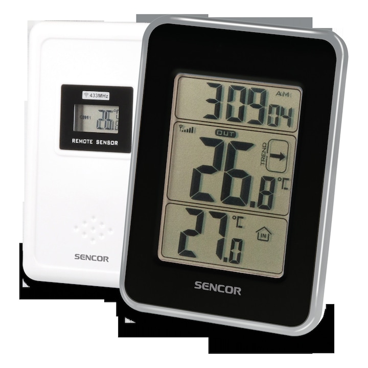 Sencor SWS 25 BS időjárás állomás, vezeték nélküli hőérzékelővel, fekete