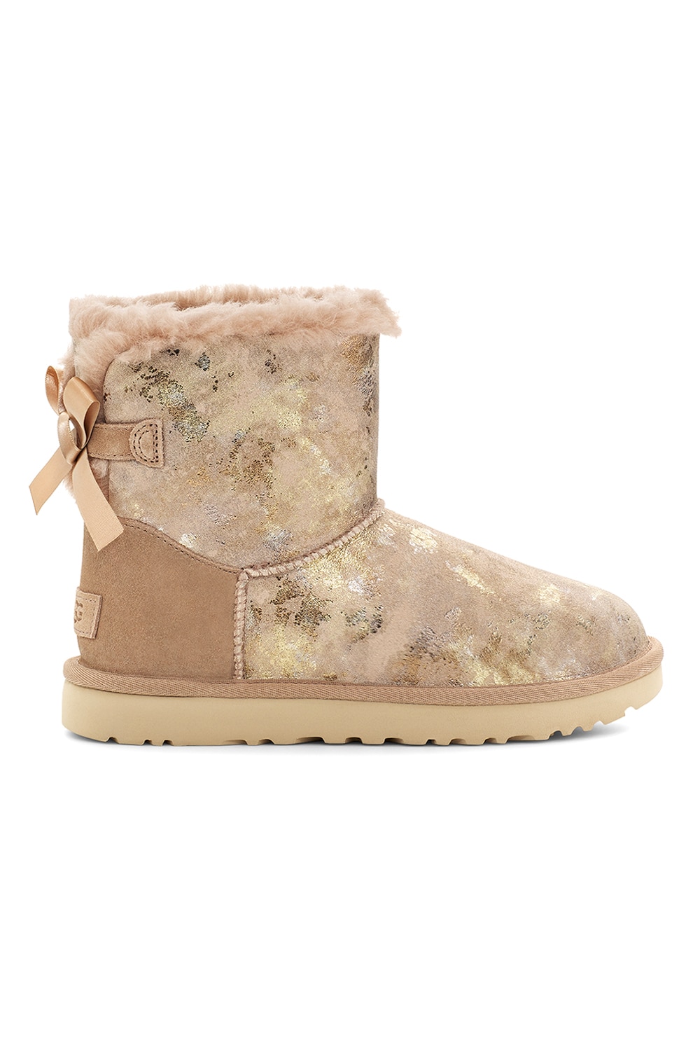 UGG, Ghete cu aspect stralucitor fara inchidere Mini Bailey, Bej