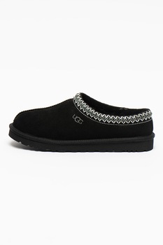 UGG, Papuci de piele intoarsa cu captuseala de lana Tasman, Negru/Alb UGG, Papuci de piele intoarsa cu captuseala de lana Tasman, Negru/Alb