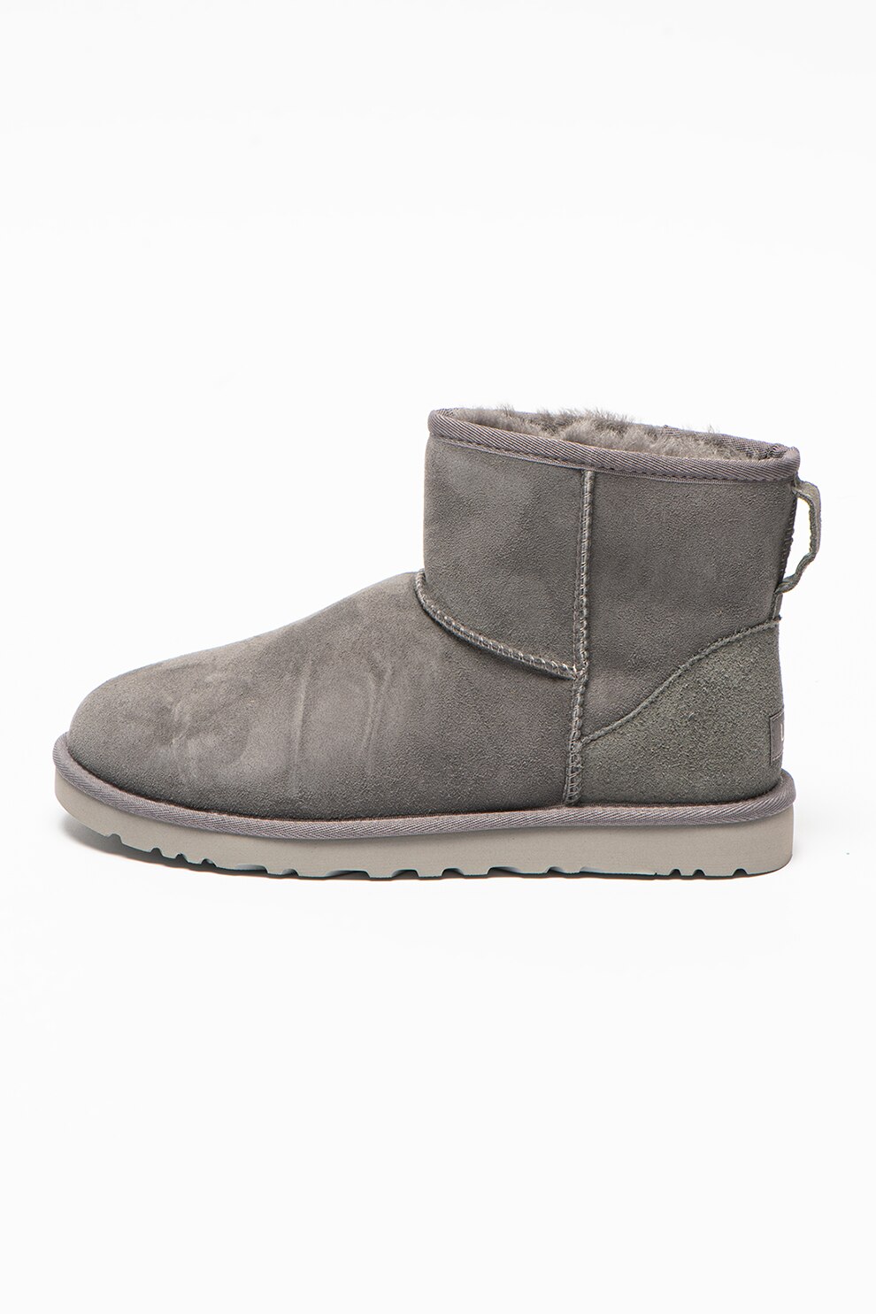 UGG, Ghete de piele intoarsa fara inchidere Classic Mini, Gri cenusa