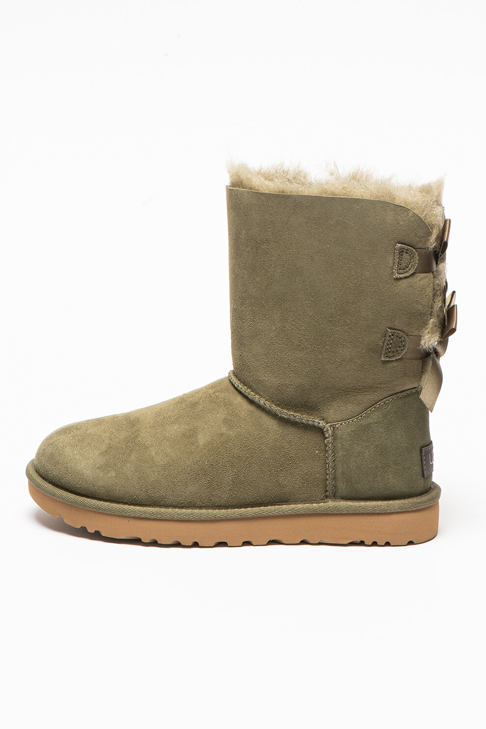 UGG, Ghete de piele intoarsa cu funde, fara inchidere Bailey, Verde pal