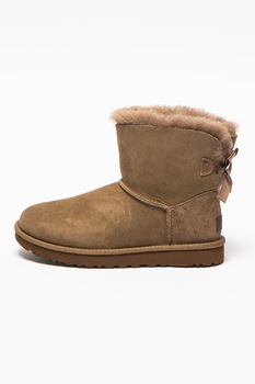 UGG, Ghete de piele intoarsa fara inchidere Mini Bailey Bow II, Grej UGG, Ghete de piele intoarsa fara inchidere Mini Bailey Bow II, Grej