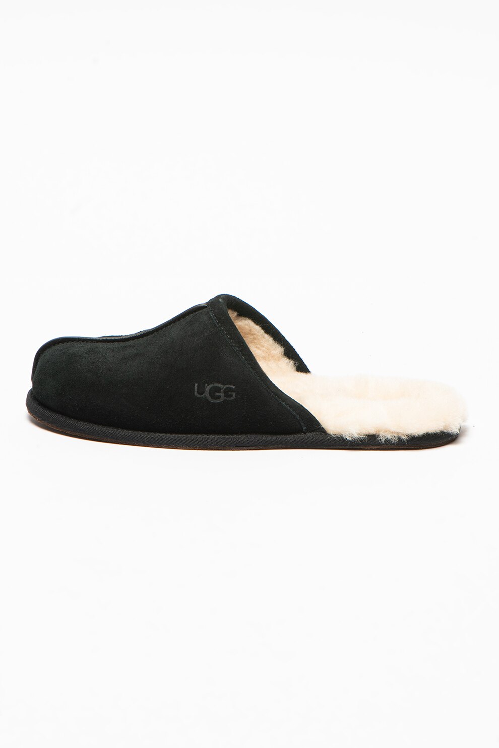 UGG, Papuci de piele intoarsa cu captuseala de lana Scuff, Negru