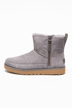 UGG, Ghete de piele intoarsa fara inchidere Classic Zip, Gri cenusa UGG, Ghete de piele intoarsa fara inchidere Classic Zip, Gri cenusa