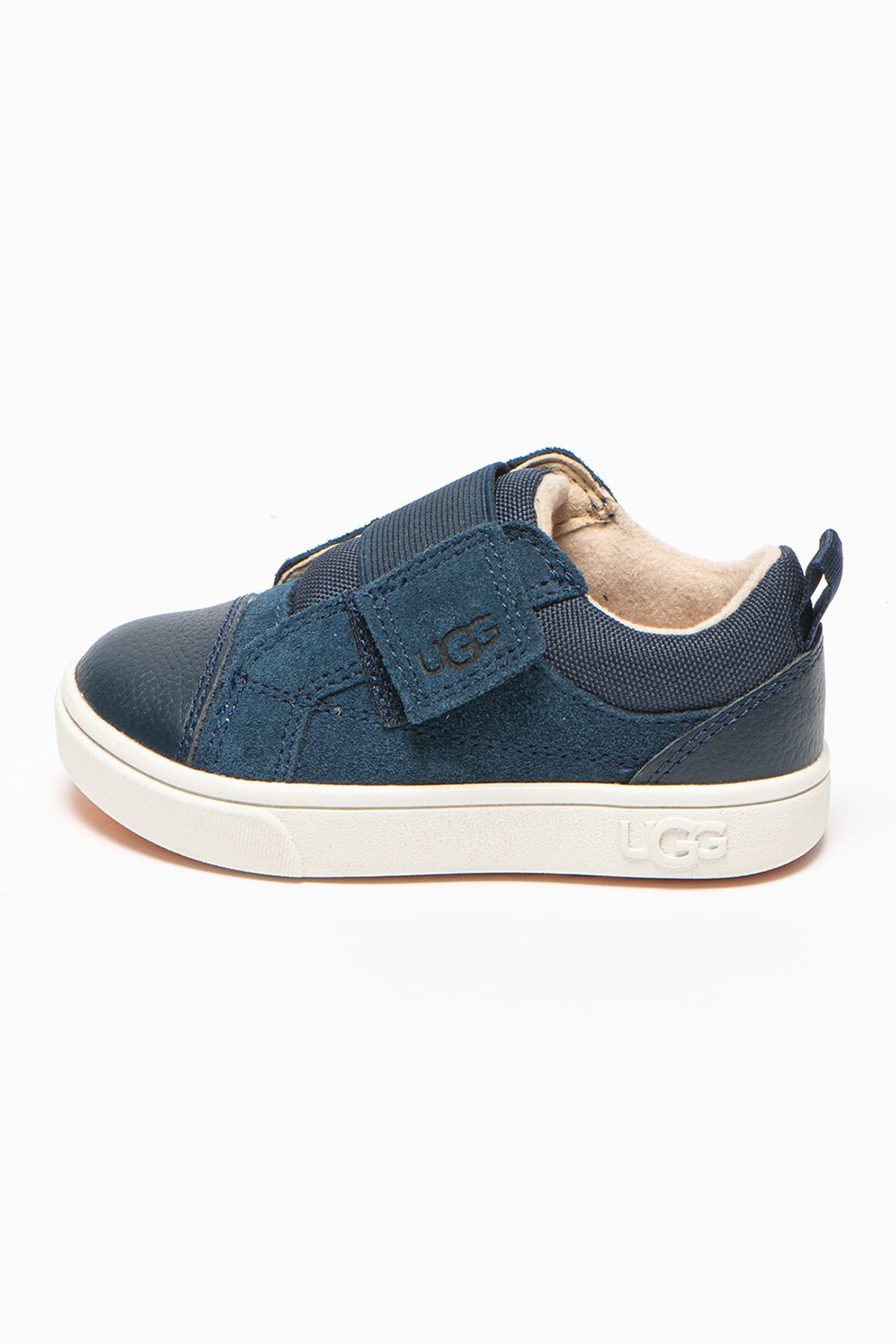 UGG, Ghete de piele si piele intoarsa cu velcro Rennon II, Bleumarin