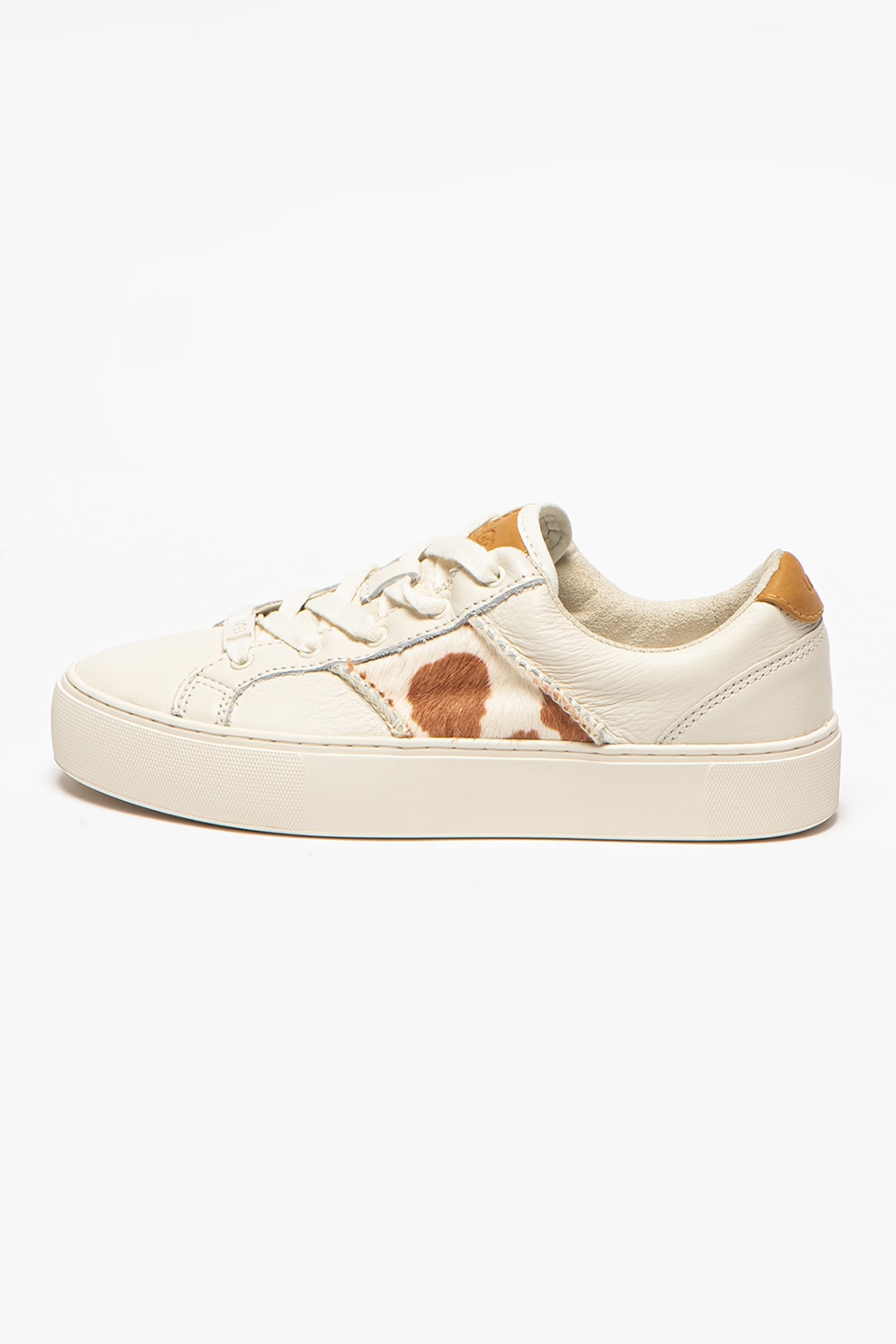 UGG, Pantofi sport de piele cu garnituri animal print Dinale, Alb/Maro