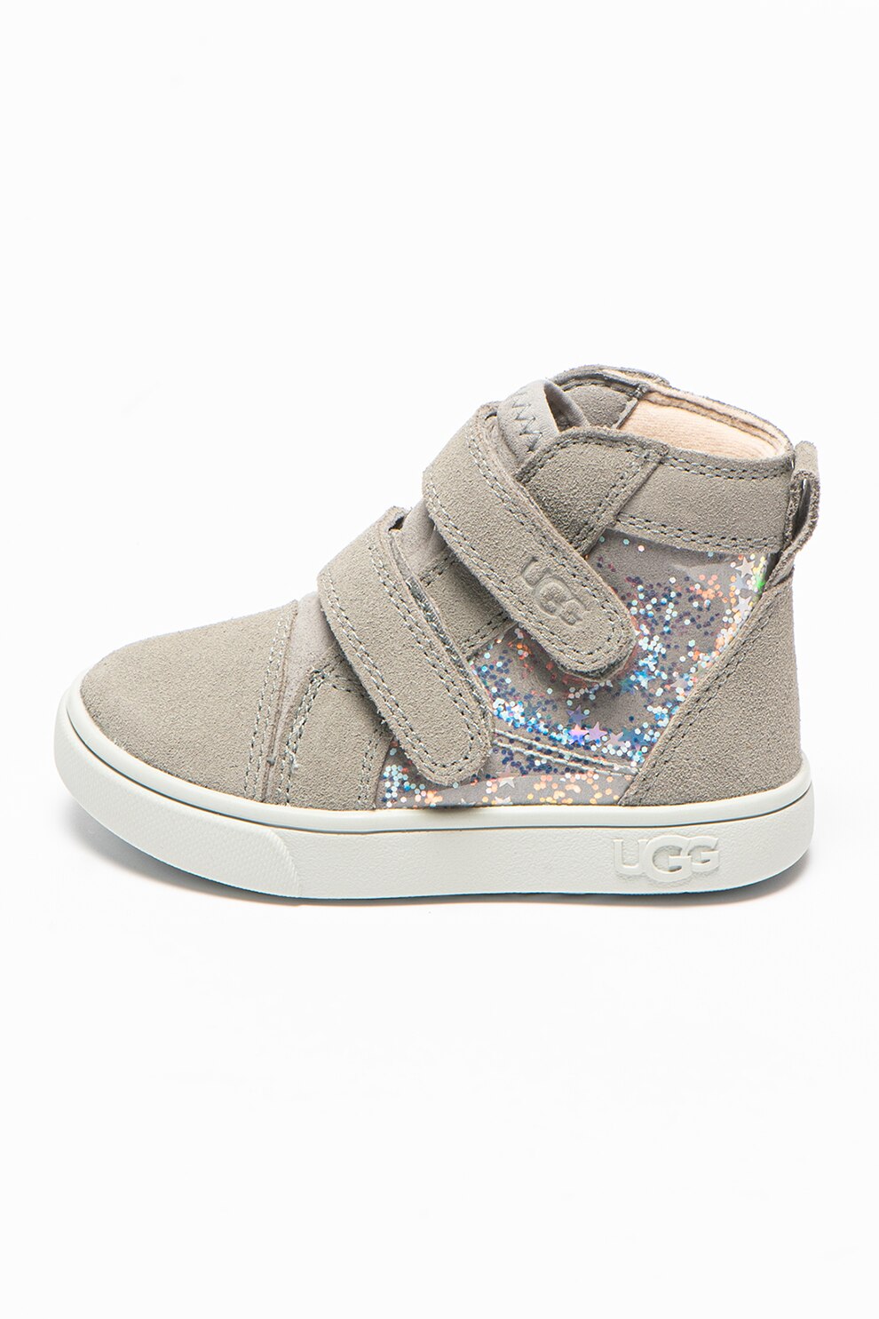 UGG, Pantofi sport mid-hi de piele si material sintetic cu velcro Rennon II, Gri