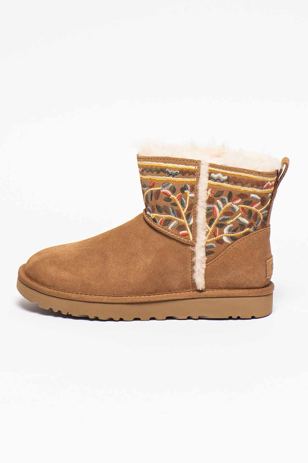 UGG, Ghete cu broderii, fara inchidere, Maro camel