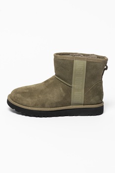 UGG, Ghete fara inchidere din piele intoarsa cu banda laterala cu logo Classic Mini, Verde feriga UGG, Ghete fara inchidere din piele intoarsa cu banda laterala cu logo Classic Mini, Verde feriga