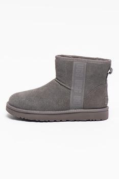 UGG, Ghete fara inchidere din piele intoarsa cu banda laterala cu logo Classic Mini, Gri cenusa UGG, Ghete fara inchidere din piele intoarsa cu banda laterala cu logo Classic Mini, Gri cenusa